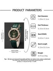 6PCS Set Green Luxury Quartz Watch Women Ring Necklace Earring Rhinestone Fashion Wristwatch Casual Ladies Bracelet Watches